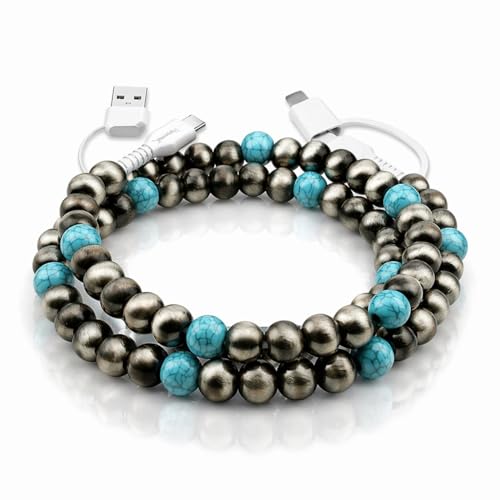 Image of Stylish Beaded Phone Charger Cable Colors USB Charging Cord for Smartphones (4-1, Charcoal, 3.3ft)