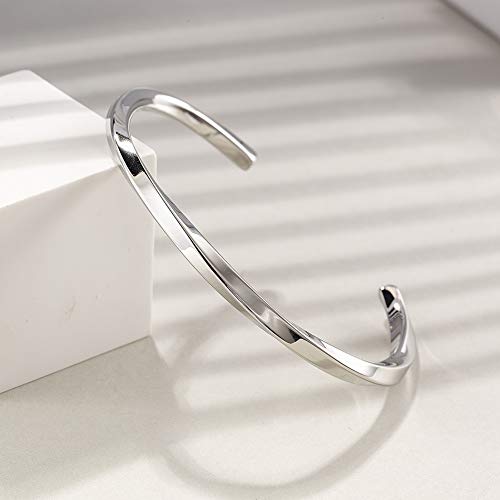 Ciunofor Bracelet Bangle For Men Boys Polished Finish Cuff Black White Bangle Stainless Steel Metal Bracelet With Simple Twisted Line Design Jewelry Gifts For Men (Silver) #TOP5