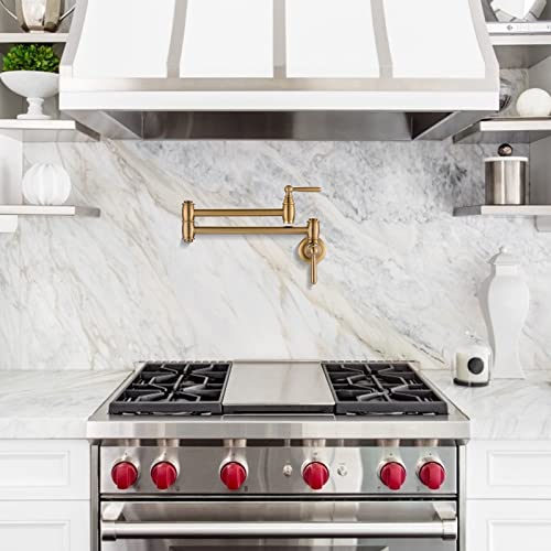 Gold Pot Filler, Arcora Pot Filler Faucet Wall Mount Kitchen Folding Faucet 2 Handle With Double Joint Swing Arms Brass Stove Faucet #TOP3