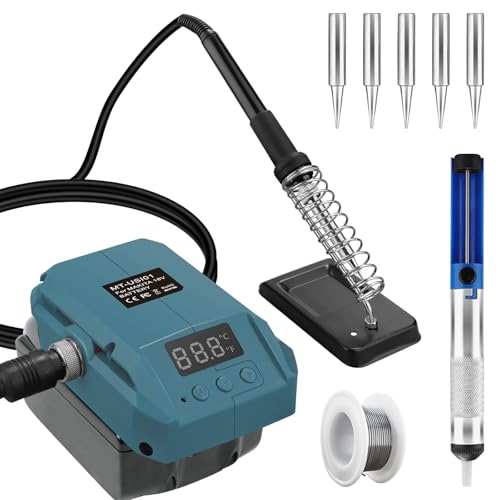 URUN Cordless Soldering Iron Station for Makita 18V Battery,60W LCD Adjustable Temperature 180-480°C Portable Electric Welding Iron Kit with Suction Rod & 5Pcs Solder Tips (Battery Not Included)