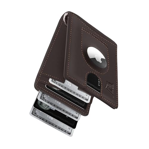 Kings Loot Trackable Airtag Wallet for Men | RFID Blocking Leather Design with Airtag Holder, Money Clip & Pull Tab | Minimalist Air Tag Wallets
