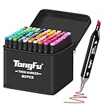 TongFu 80 Colored Marker Set, Colouring Pens for Adults, Dual Tip Art Markers, Felt Tip Permanent Pens for Drawing, Colouring Books, Anime and Manga with Carrying Case and Storage Base