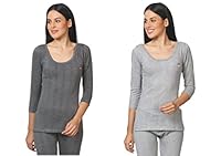 Alfa Ladies Quilted Premium Winter Wear Cotton Thermal Top 3/4 (Pack of 2) (Dark Grey & L. Melange Grey, XXXX-Large)