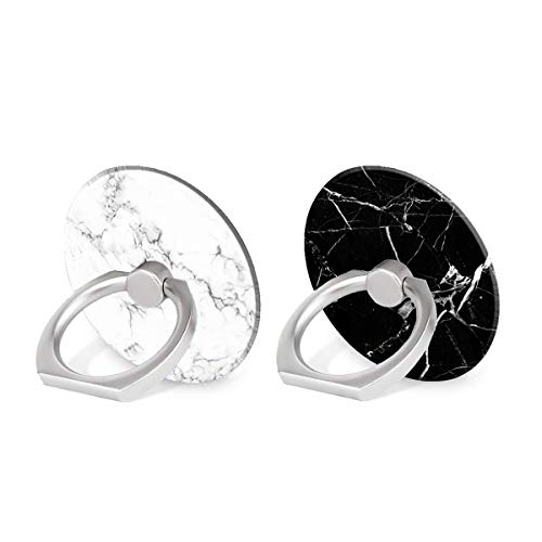 Bybart Phone Ring Stand [2 Pack] Universal Phone Finger Ring Grip Holder Compatible With Iphone Xs Max Xr X 8 7 6 6S Plus, Samsung Galaxy S9 S8 Plus S7 S6 & Other Smartphones - White Black Marble #TOP3