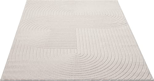 the carpet Santo Plus Outdoor Teppich – Wetterfest & Pflegeleicht, Balkon Teppich, Terrasse & Garten, Flachgewebe Indoor & Outdoor, Modern für Wohnzimmer & Schlafzimmer, Creme, 120 x 160 cm