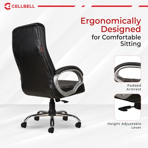 Image of CELLBELL C99 Apex Ergonomic High Back Executive Boss Chair for Home & Office | Premium Leatherette Revolving Computer Chair with Thick Cushion Seat, Soft Armrests & Height Adjustment (Full Black)