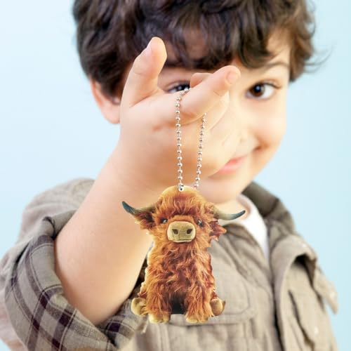 ZOOMPIL Hochlandkuh Plüschtier, 25cm Hochlandkuh Stofftiere, Cartoon Kuh Schlüsselanhänger, Stofftier Figur Spielzeug Rind, Kuschel Langhaar Stier SpielzeugSpielzeugpuppe Plüschtier für Kind