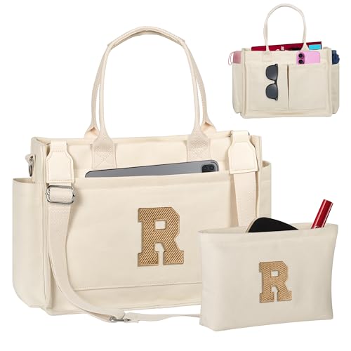 Image of Birthday Gifts for Women, Initial Tote Bag with Makeup Bag | Teen Girl Gifts Trendy Stuff, Back to Campus
