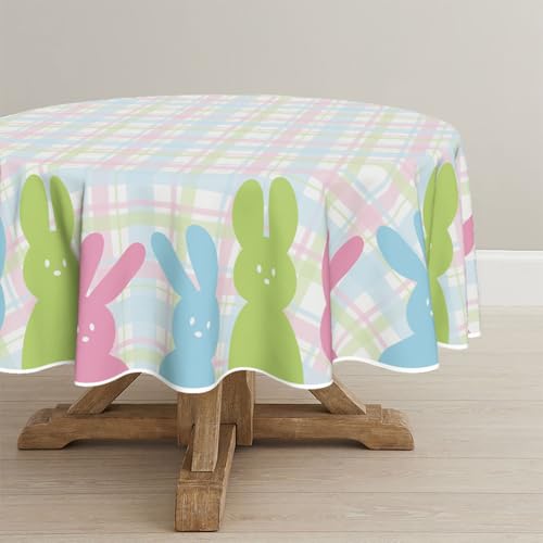 Horaldaily Easter Tablecloth 70x70 Inch Round, Spring Bunny Happy Easter Table Cover for Party Picnic Dinner Decor