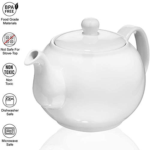 Image of SAKI Large Porcelain Teapot, 48 Ounce Tea Pot with Infuser, Loose Leaf and Blooming Tea Pot - White