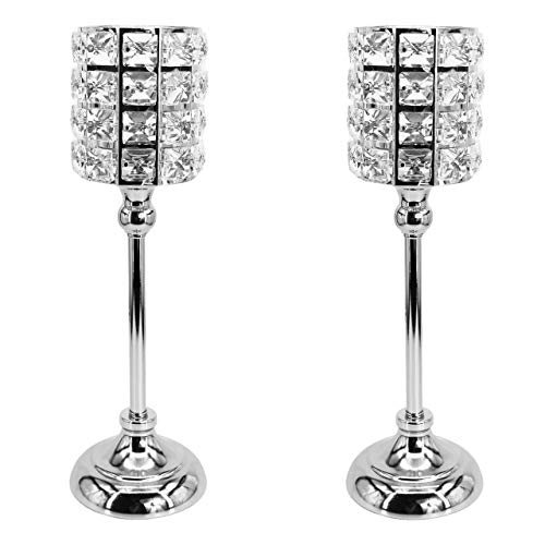 Gold Fortune Crystal Candle Holders Stand Coffee Table Living And Dinning Room Candlestick Centerpieces Set Gifts For Thanksgiving Birthday Housewarming (13.78" And 13.78", Silver) #TOP27