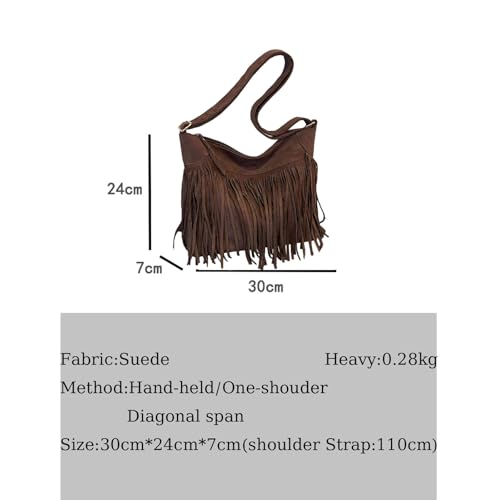 Image of Fringe Hobo Bags for Women - Vintage Suede Tassel Hippie Crossbody Bag Western Purse Cowgirl Purses Tassel Shoulder Bag