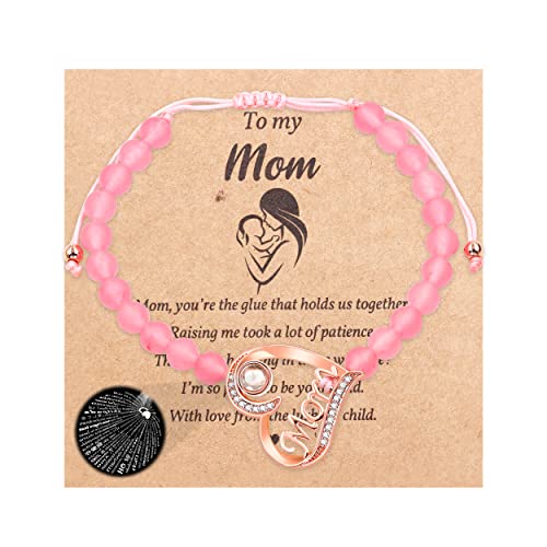 Bracelet maman cœur Uloeido Y3669, le cadeau d'amour fait à la main avec sa tendre pierre rose