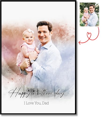 Custom Watercolor Painting from Photo for Dad, Customized Canvas Portraits from Photo for Papa Grandpa, Personalized Picture Wall Art for Fathers Day, Fathers Day Canvas Gifts From Daughter