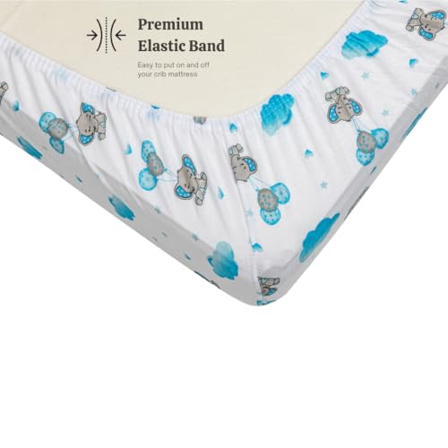 Image of 3 Pack Crib Sheets - Ultra Soft Jersey Cotton Baby Crib Sheets, Breathable Fitted Sheets for Standard Crib Mattress (52 inch x 28 inch), Baby Boy Crib Bedding Set - Blue Grey Elephant