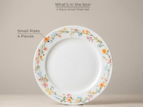 Image of Bodhi House Premium Porcelain Quarter Plates Set of 4 | Floral Vine Design | Durable, Microwave & Dishwasher Safe| Dinnerware Plates for Everyday Use & Set for Home, Dining, Kitchen