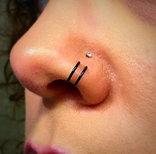Black Double Nose Rings Set of Tiny Fake Nose Rings No Piercing Needed Set of Two