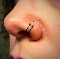 Algopix Similar Product 3 - Black Double Nose Rings Set of Tiny
