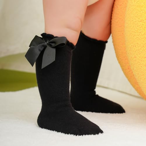Baby Knee High Socks Kids Tube Long Boot Socks with Bow Cotton Knit Stocking Infant Toddler Dress Socks for Boy Girl4
