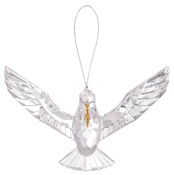 Ganz Ornamento a forma di colomba con croce dorata, cristallo trasparente con accenti