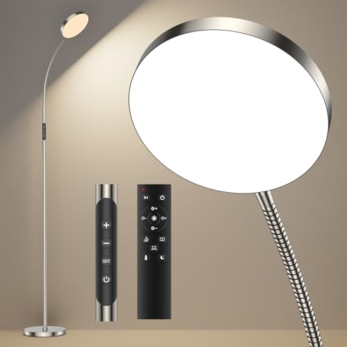 ANTENLICHT NOVA Stehlampe LED | Sofa stehlampe dimmbar mit Fernbedienung | 4 Farbtemperaturen & 4 Helligkeiten | 30 Min & 1 Stunden Timer | 18W Stehleuchte Silber für Schlafzimmer, Wohnzimmer, Büro