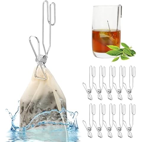 HOUSE AGAIN Tea Bag Hook Clips for Cup 304 Stainless Steel Tea Bag Holder for Mug Tea Bag Squeezer and Clips Tea Accessories Tea Essentials Gifts for Tea Drinkers Tea Lovers Women 10 Pack Cover
