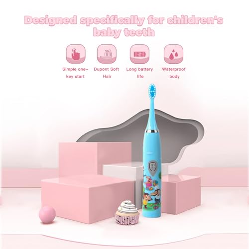 Image of 3 Pack Kids Battery Powered Sonic Toothbrush with 6 Brush Heads and Toothbrush Cover, AA Battery - Soft Bristles, IPX Waterproof, 2 Mins Timer (Blue)