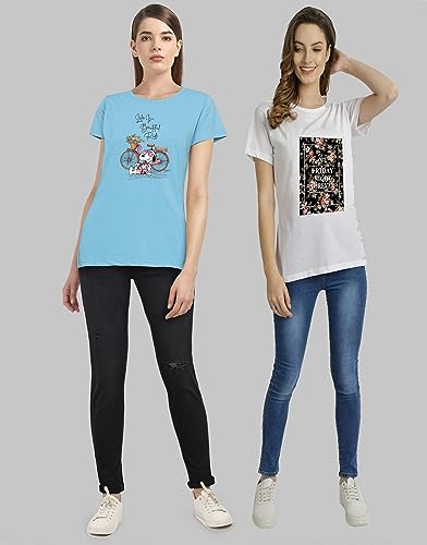 Image of Combo Women's T-Shirts, Cotton Half Sleeves Round-Neck Printed T-Shirt for Girls, & Women Tees (Pack of 2) 960-980-