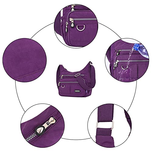 NOTAG Umhängetasche Damen, Leichte Mehrfach-Taschen Schultertasche Wasserdicht Sportliche Umhängetasche Multifunktionale Nylon Handtasche (Grau)