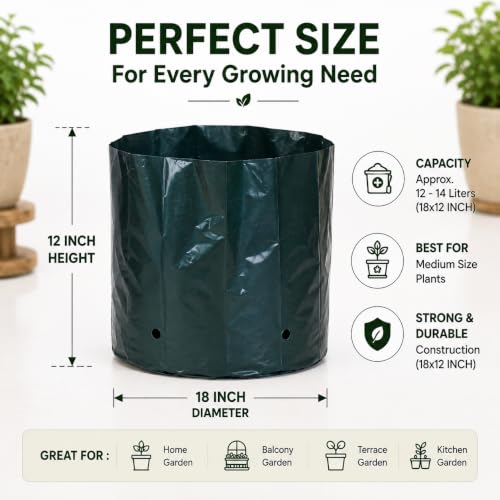 Image of Go Garden Grow Bags for Plants 12 x 18 Inch (Pack of 50) | UV Protected Plastic Nursery Grow Bags | Heavy Duty Black Poly Plant Bags