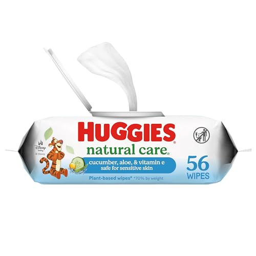 Image of Huggies Natural Care Cucumber, Aloe and Vitamin E Baby Wipes, Hypoallergenic, Scented, 1 Flip-Top Pack (56 Wipes Total), Packaging May Vary