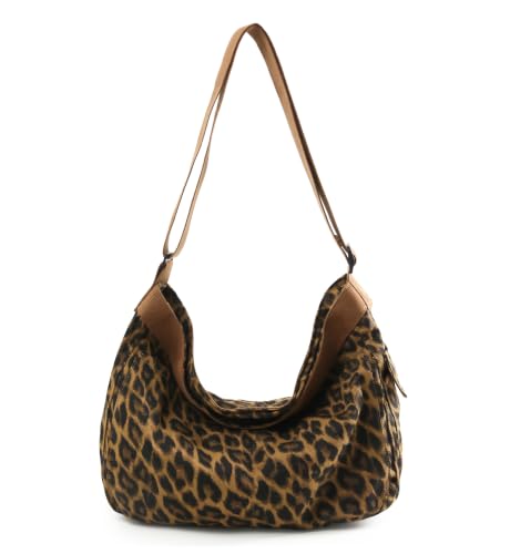 Image of Cotton Tote Handbag Women Canvas Crossbody Beach Bag Hobo Shoulder Tote Bag with 3 External Pocket,Zipper Closure
