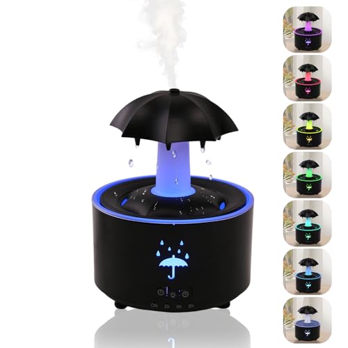 Rain Humidifier Oil Diffuser, Raindrop Essential Oil Aromatherapy Diffuser for Bedroom, 360° Rotating Raindrop & 7 LED Mood Lights, Auto Shut-Off, Quiet Cool Mist Humidifier for up to 24 Hrs