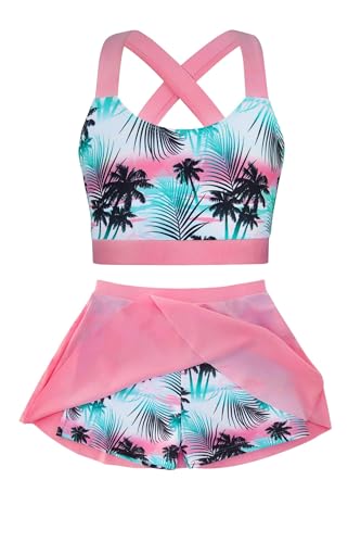 Image of Girls 2 Piece Tankini Swimsuit Summer Boyshort Bathing Suit with Beach Skirt Swimwear 5-16 Years