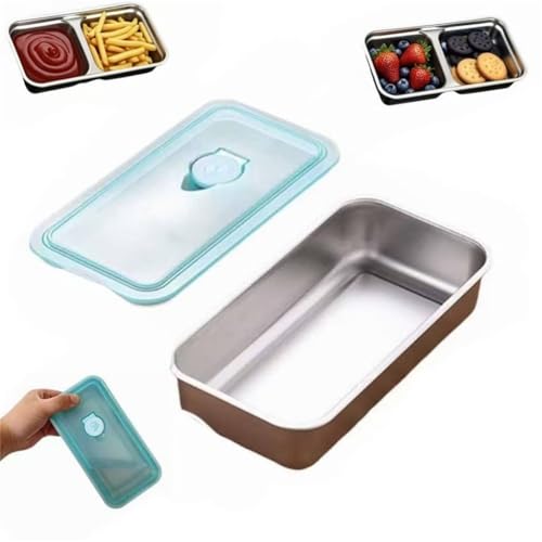 Grab and Go - Recipientes reutilizables de acero inoxidable con doble compartimento para condimentos con tapas, para aperitivos, salsas, viajes y campamentos al aire libre (B)