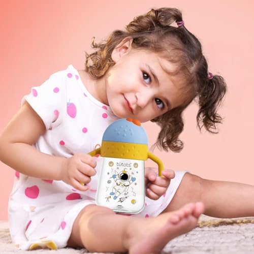 Image of tutots 360 Spill-Proof Sipper Cup with Handles, BPA Free, Leak-Proof, Easy Grip Toddler Drinking Cup (12+ Months) (Yellow + Blue)
