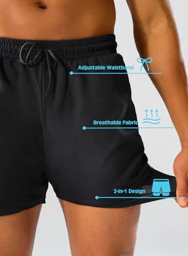 MIZOK Mens 2 in1 Swim Running Shorts Quick Dry Gym Athletic Shorts with 5 Inch Compression Liner3