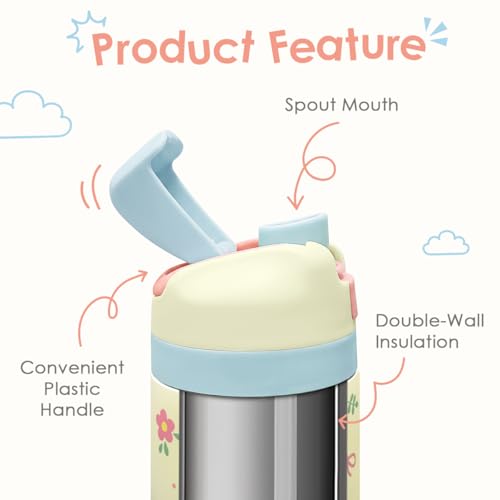 Image of Floral Kids Insulated Stainless Steel Water Bottle 16 Oz, Travel Tumbler for School, Sports for Girls, Birthday, Back To School