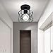 Imagen de Artpad Vintage Loft Jaula de hierro negro Lámpara de techo LED 5W Luz de metal nórdico con luz blanca para cocina Dormitorio Balcón Barra de pasillo E27 Luminaria de techo geométrica