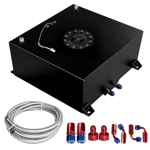 Donpida 20 Gallon Fuel Cell Polished with Cap Level Sender 6AN 12FT CPE Fuel Line Kit Black Aluminum