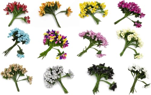 Image of Prokart Premium Pollen Flowers for Hair Accessories, Tiara Making, Jewelry Making and Dress Decoration | 12 Bunch of 12 Pollens Each | (Pack of 144 Pcs) (Dark Blue)