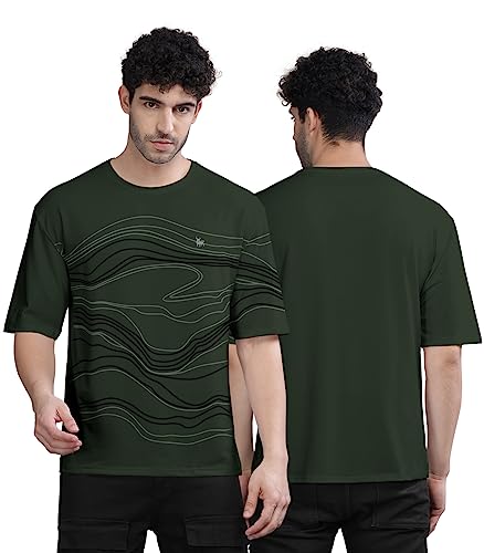 Image of BULLMER Peach Trendy Front Printed oversized Round Neck T-shirt for men