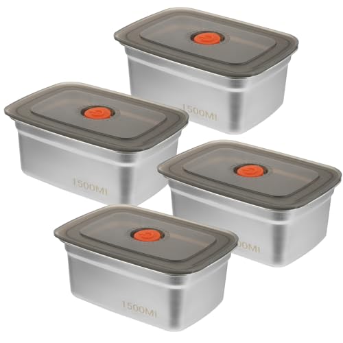 Wensdr 4 Packs Meal Prep Containers with Lids 7.4x5.31x3.2 Inches Stainless Steel Leak Resistant Containers with Lids Pizza Bread Proofing Box 1500ml