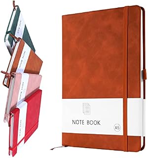 A5 Notebook, Notebook A5 Note Book Note Pad Journal Notebook A5 Notepad PU Leather Notebook for Office School Home Business Writing & Note Taking 200 Pages (100 Sheets)-Borwn