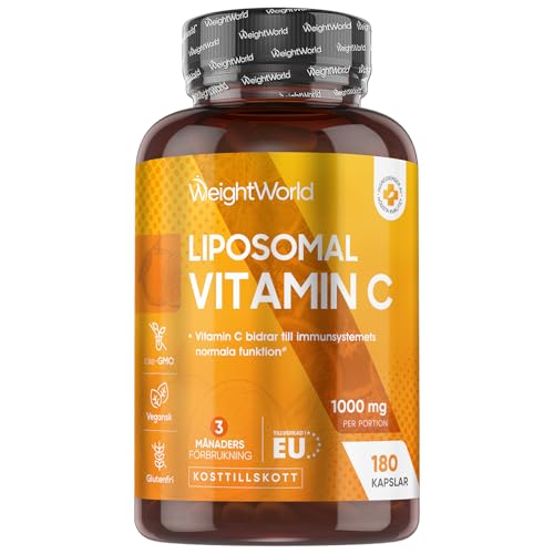 Liposomal Vitamin C - 1000 mg Vitamin C, 100 mg solrosfosfolipider och 30 mg nypon - 180 vegankapslar - Glutenfri och icke-GMO - WeightWorld