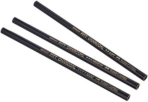 Faber-Castell 3 x PITT Charcoal Pencils, Black, Waxfree, Supreme Artist Quality, Grease and Oil Free