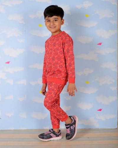 Image of The Mom Store Kids Sweatshirt With Joggers Set| Cotton With French Terry | Cute Prints | Warm | For Boys & Girls | Trendy Winter Sets For Kids | Hoodie And Sweatpant Set