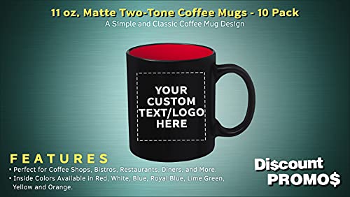 DISCOUNT-PROMOS-10-Matte-Two-Tone-Coffee-Mugs-Set-11-oz-Customizable-Text-Logo-Stoneware-Drinkware-Durable-C-handle-Red