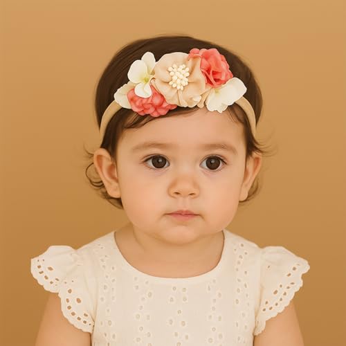 Image of SYGA 3 Pcs Baby Headband, Flower Stretchable, Nylon HairBand for Newborn Infant Toddlers Kids 0-3 Year-Design-1