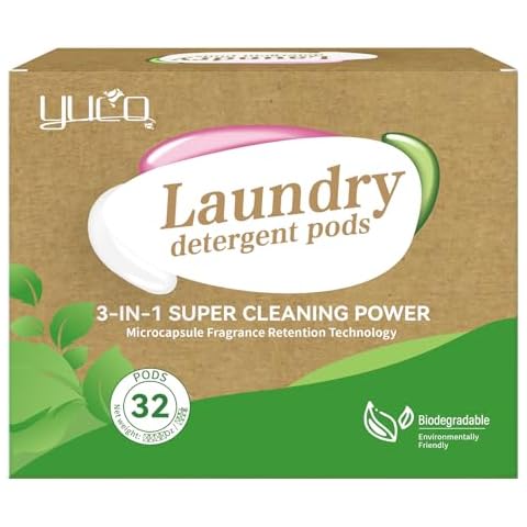 YUCO Laundry Pods Detergent - Hypoallergenic Laundry Pods - Powerful 3-in-1 Clean in One Step Ultra Concentrated Laundry Liquid Pods Washing Detergent, HE Compatible - Forest Vanilla Scent, 32 Pods Cover